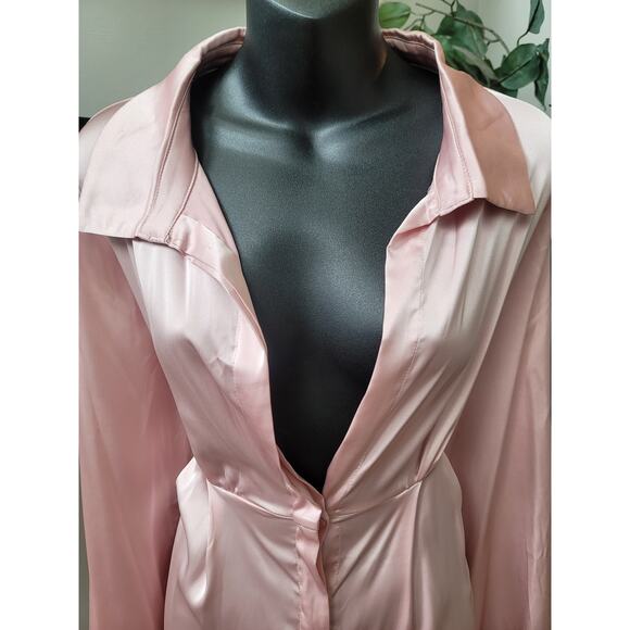 Fashion Nova Shirt Dress Women's Size Large Pink Polyester Long Sleeves - Picture 7 of 13